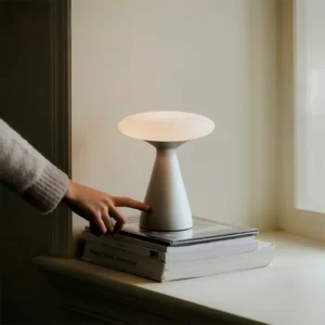 Nickel Aluminum Glass Portable Mushroom Touch Lamp - Vintage Retro Style, Rechargeable & Dimmable for Bedside & Desk