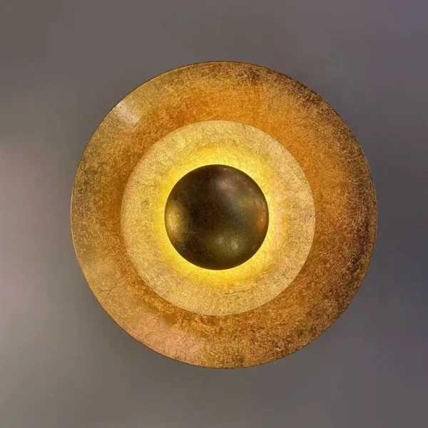 Luxury Art Decor Unique Gold Foil Wall Sconce Light Creative Corridor Background Designer Bedroom Bar Cafe Round Wall Lamp