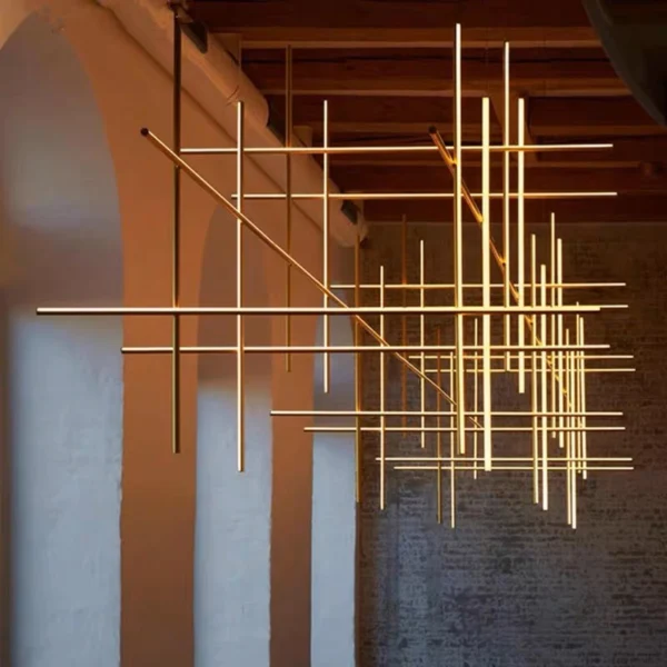 Modern Italy Design Tube Rods Chandelier Pendant Light for Living Room Staircase Hotel Villa Large LED Suspension Lamp