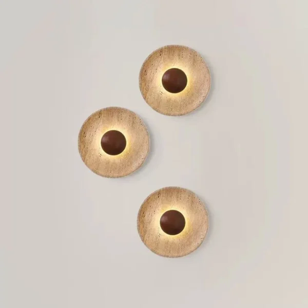 Wood Travertine Wabi Sabi Style Bedroom Bedside Wall Lamp Creative Designer Corridor Entryway Retro B&B Living Room Wall Light