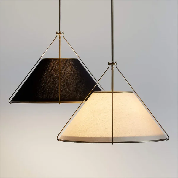 Conical Pendant Lamp Brass Cage Linen Shade White Diffuser Contemporary No Exposed Bulb Soft Light Kitchen Island Dining Table Single Multiple Hanging