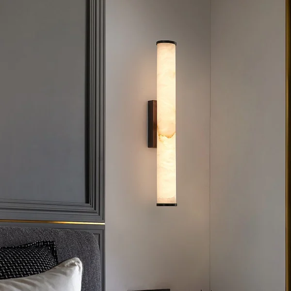 Long Linear Spanish Alabaster Marble Copper Wall Lamp Luxury Home Decor Wall Mounted Light Fixture for Living Room Hotel