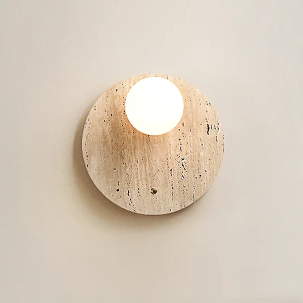 Nordic Japanese Minimalist Yellow Travertine Wall Lamp with Switch for Bedside Entryway Corridor Retro Background Wall Decor