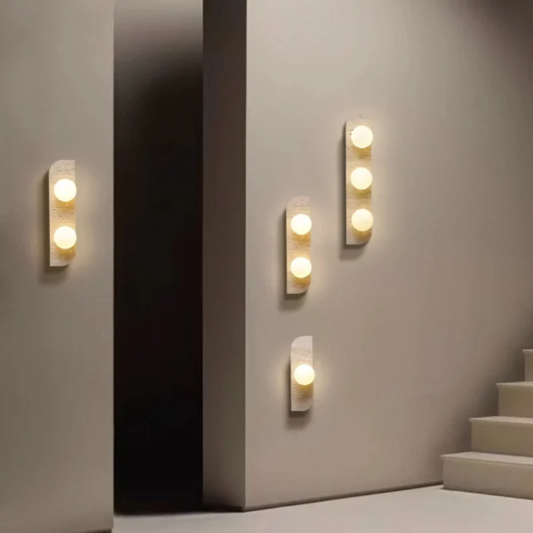 Natural Yellow Travertine Japanese Minimalist Designer Wall Lamp for Bedroom Bedside Living Room Staircase Corridor Guesthouse