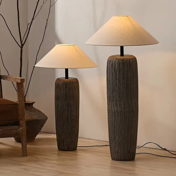 Japanese Style Retro Home Decor Pottery Fabric Shade Floor Lamp for Living Room Restaurant Hotel Bedroom Ceramic Stand Light