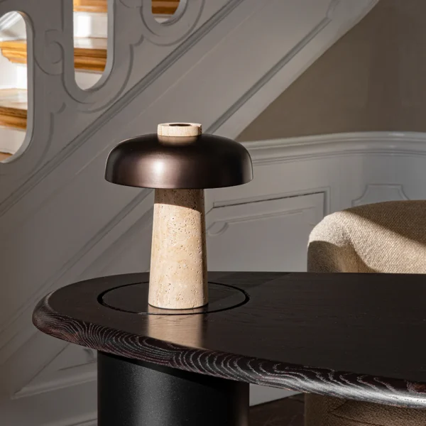 Natural Travertine Nordic Wabi Sabi Mushroom-Shaped Rechargeable Bedside Creative Minimalist Designer Living Room Guesthouse Decorative Lamp