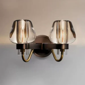 Modern Luxury Bronze Copper K9 Crystal Wall Sconce Light Indoor Living Room Bedroom Bedside 2 Heads Wall Mounted Lamp Fixture