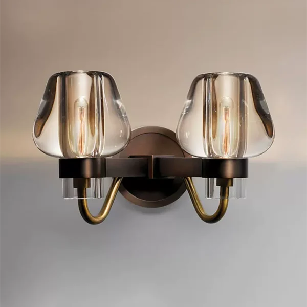 Modern Luxury Bronze Copper K9 Crystal Wall Sconce Light Indoor Living Room Bedroom Bedside 2 Heads Wall Mounted Lamp Fixture