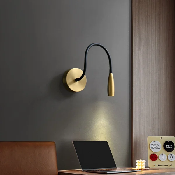 Nordic Style Creative Full Copper Wall Light Rotatable Lamp Head for Hotel Study Bedroom Bedside Reading