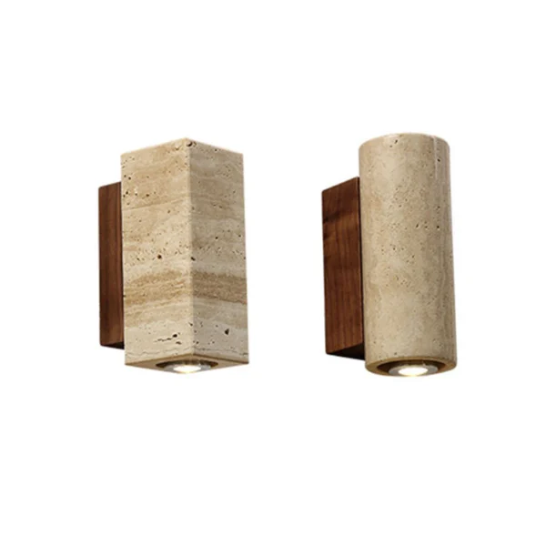 Decorative Natural Stone Wood Base Wall Mounted Sconce Lamp Modern Indoor Travertine Home Restaurant Hotel Balcony Porch Light