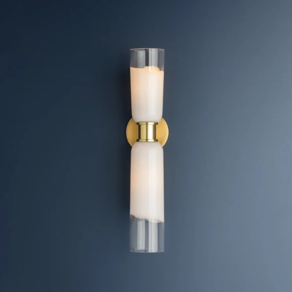 Hourglass Inspired Wall Sconce with Glass Shades Aged Brass Polished Nickel Finish for Indoor Lighting