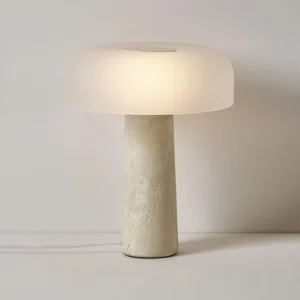 Nordic Minimalist Modern Travertine Table Lamp Designer Mushroom Glass Decorative Art Light for Living Room Study Bedroom Bedside