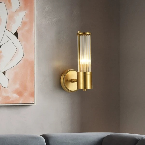 American Retro Light Luxury Glass Wall Lamp All Copper Living Room Postmodern Background Wall Bedroom Bedside Balcony Light