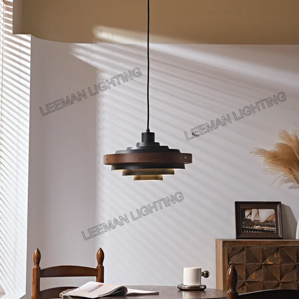 Quality Modern Design Dining Room Restaurant Walnut Black Drop Light Fixture Nordic Rustic Wood Home Decor Hanging Pendant Lamp