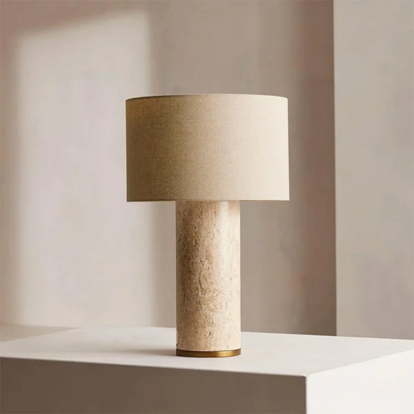 Luxury Natural Stone Fabric Shade Desk Lighting Natural Marble Stone Base Living Room Bedroom Bedside Dimmable Table Lamp